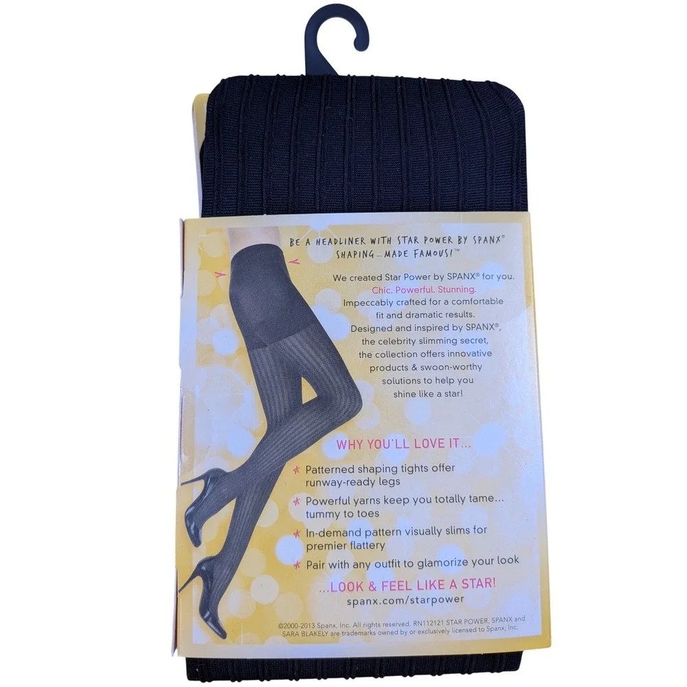Star Power by Spanx Shaping Tights Womens Size C Black Ribbed Row Patterned